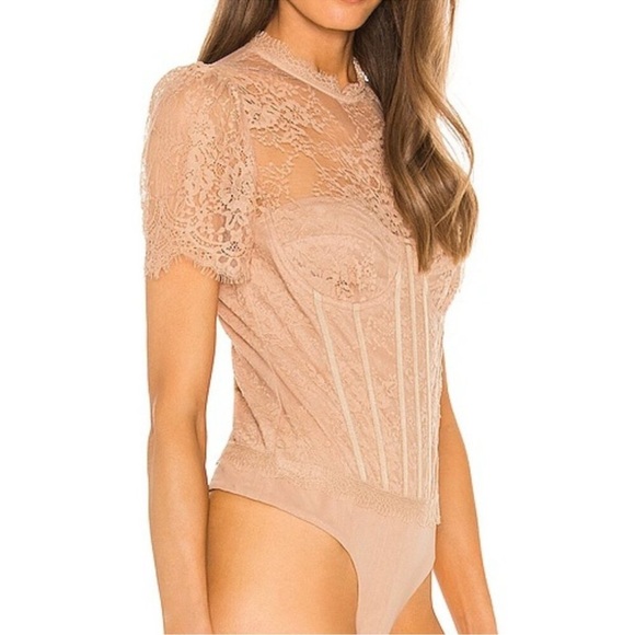 NWOT Astr Lacie Illusion Lace Bodysuit in Dusty Pink Bustier Bodysuit Sz XL - Picture 12 of 12